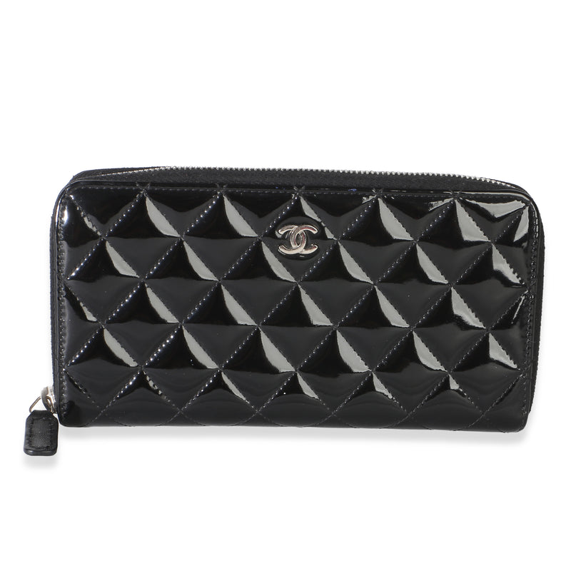Chanel Black Quilted Patent Zip Around Wallet Wallet id