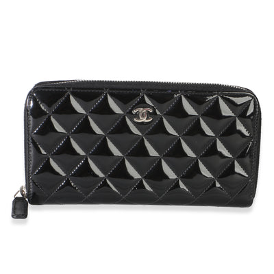Chanel Black Quilted Patent Zip Around Wallet Wallet id
