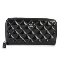 Chanel Black Quilted Patent Zip Around Wallet Wallet id