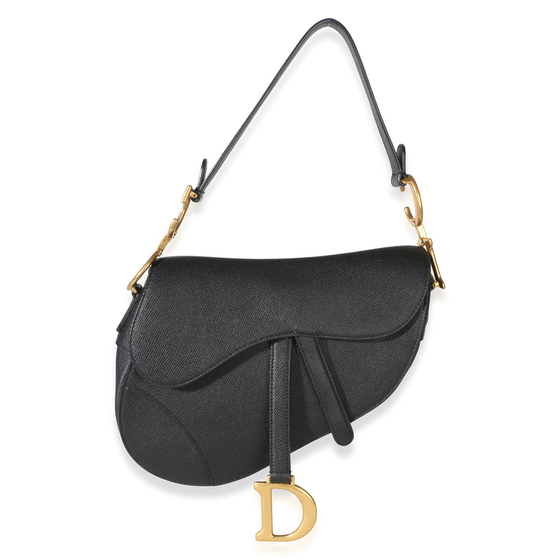 Christian Dior Black Grained Calfskin Medium Saddle Bag Handbag id