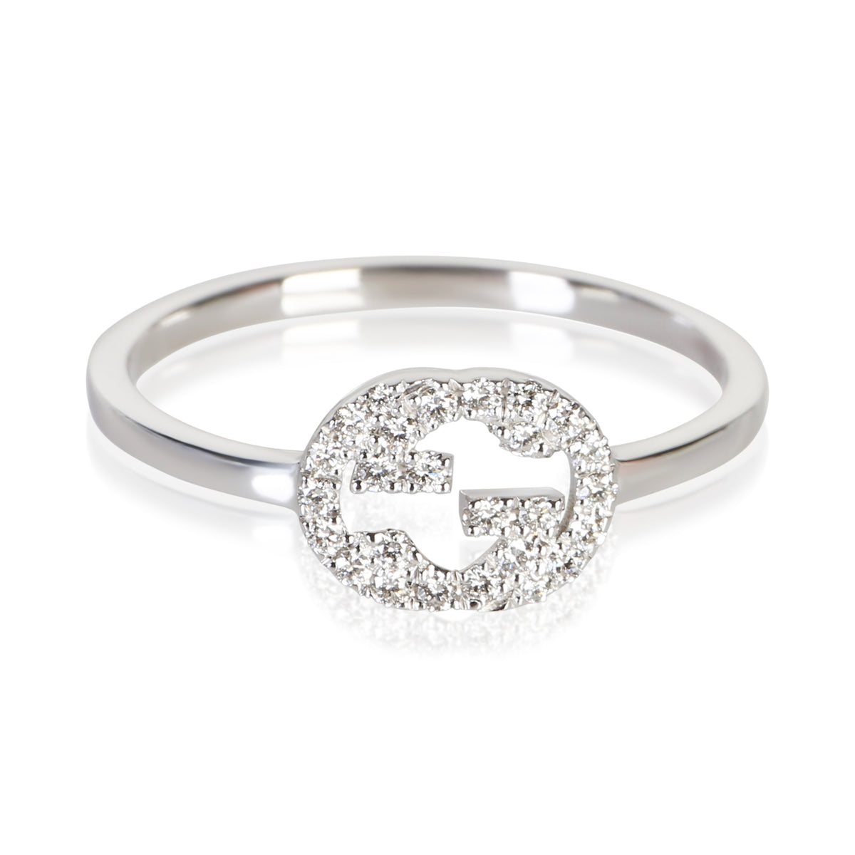 Gucci White Gold Diamond Interlocking G Ring fv