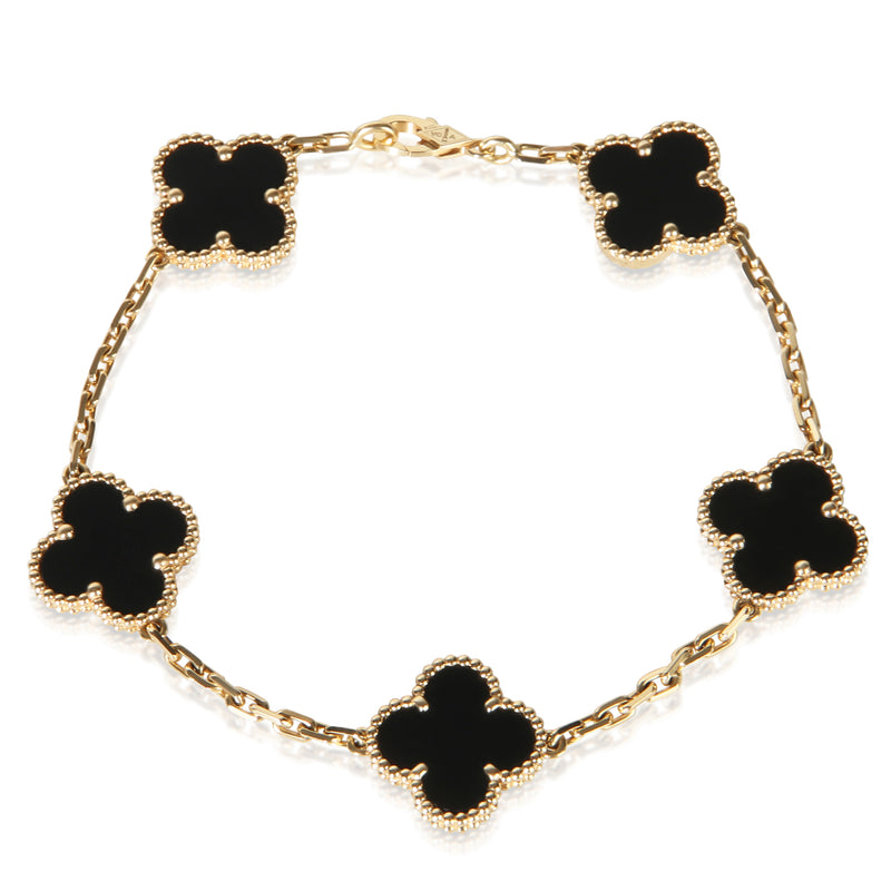 Van Cleef & Arpels Yellow Gold Onyx Vintage Alhambra Bracelet fv