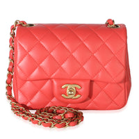 Chanel Dark Pink Quilted Lambskin Mini Square Flap Bag Handbag id