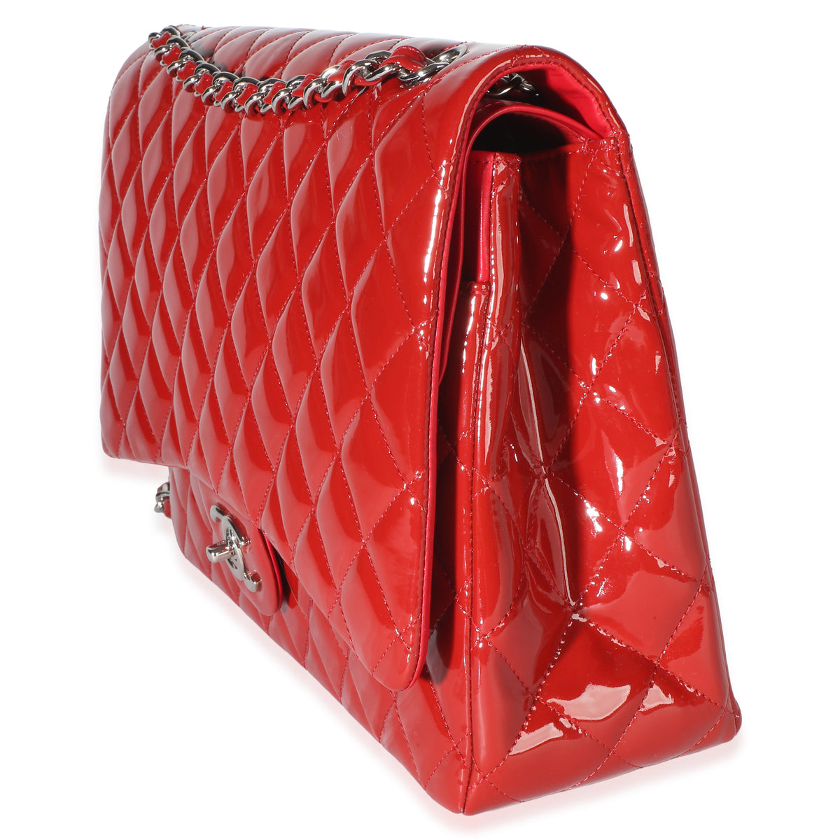 Chanel Red Quilted Patent Maxi Classic Double Flap Bag Handbag 2