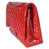 Chanel Red Quilted Patent Maxi Classic Double Flap Bag Handbag 2