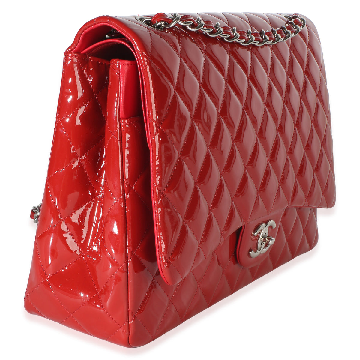 Chanel Red Quilted Patent Maxi Classic Double Flap Bag Handbag 3