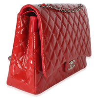 Chanel Red Quilted Patent Maxi Classic Double Flap Bag Handbag 3
