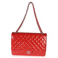 Chanel Red Quilted Patent Maxi Classic Double Flap Bag Handbag 9