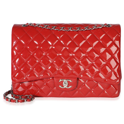 Chanel Red Quilted Patent Maxi Classic Double Flap Bag Handbag id
