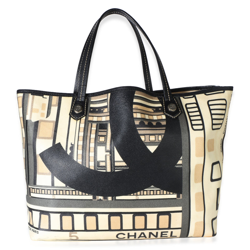 Chanel Black White Canvas Le Train Shopping Tote Handbag id