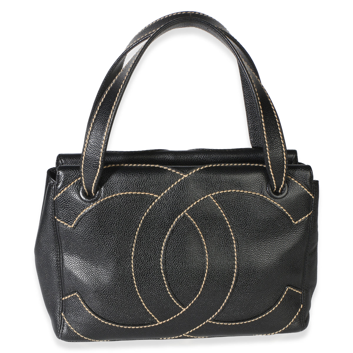 Chanel Vintage Black Caviar CC Stitched Small Tote Handbag id