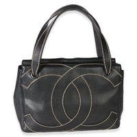 Chanel Vintage Black Caviar CC Stitched Small Tote Handbag id