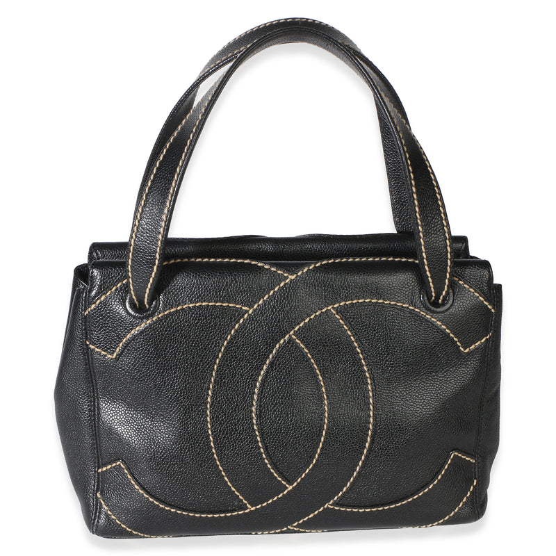 Chanel Vintage Black Caviar CC Stitched Small Tote Handbag id
