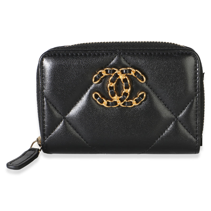 Chanel Black Quilted Lambskin  19 Flap Card Holder Wallet id