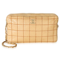 Chanel Vintage Beige Lambskin Square Stitch Shoulder Bag Handbag id