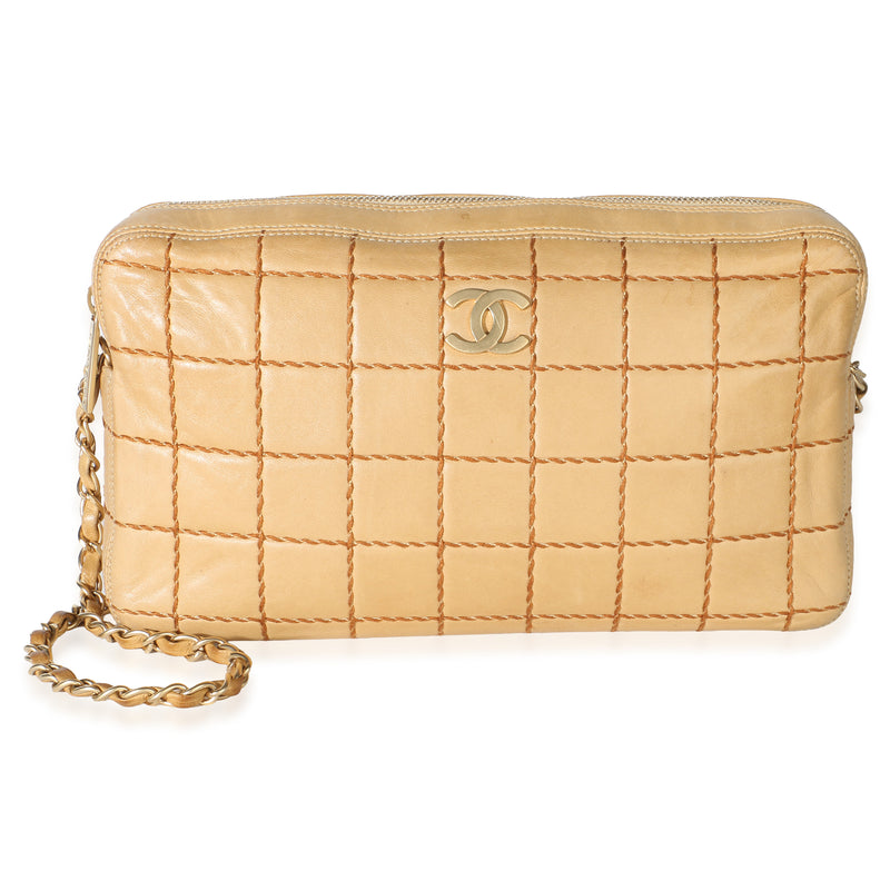 Chanel Vintage Beige Lambskin Square Stitch Shoulder Bag Handbag id