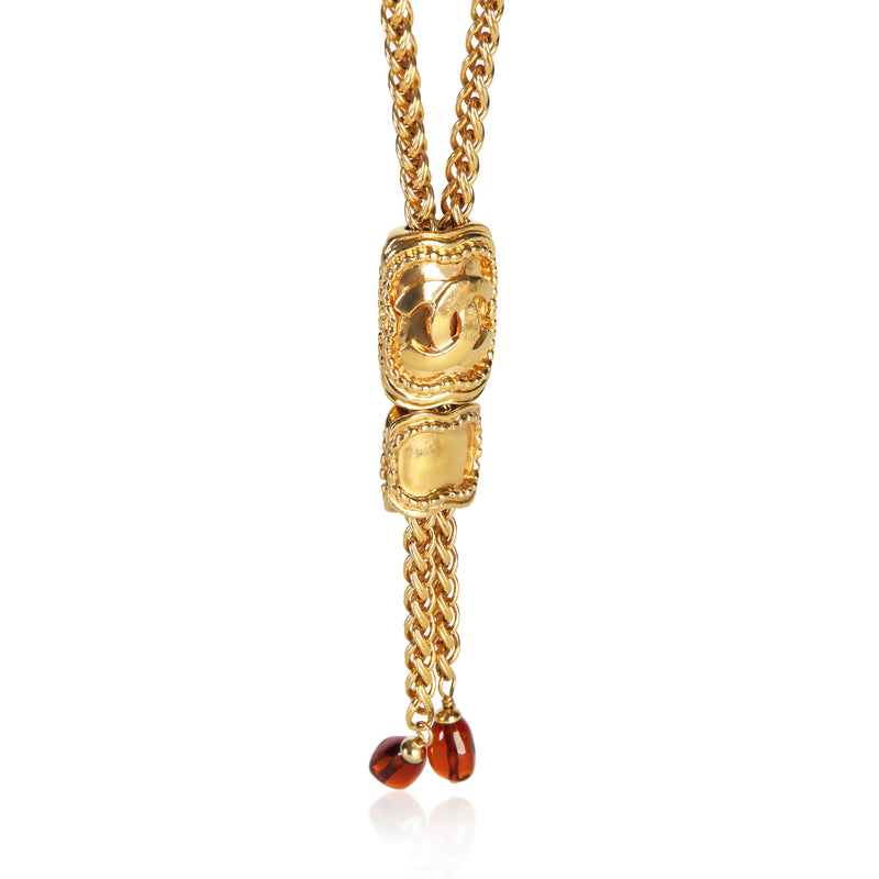 Chanel Gold Plated 1996 Vintage Gripoix CC Bolo Tie Necklace fv