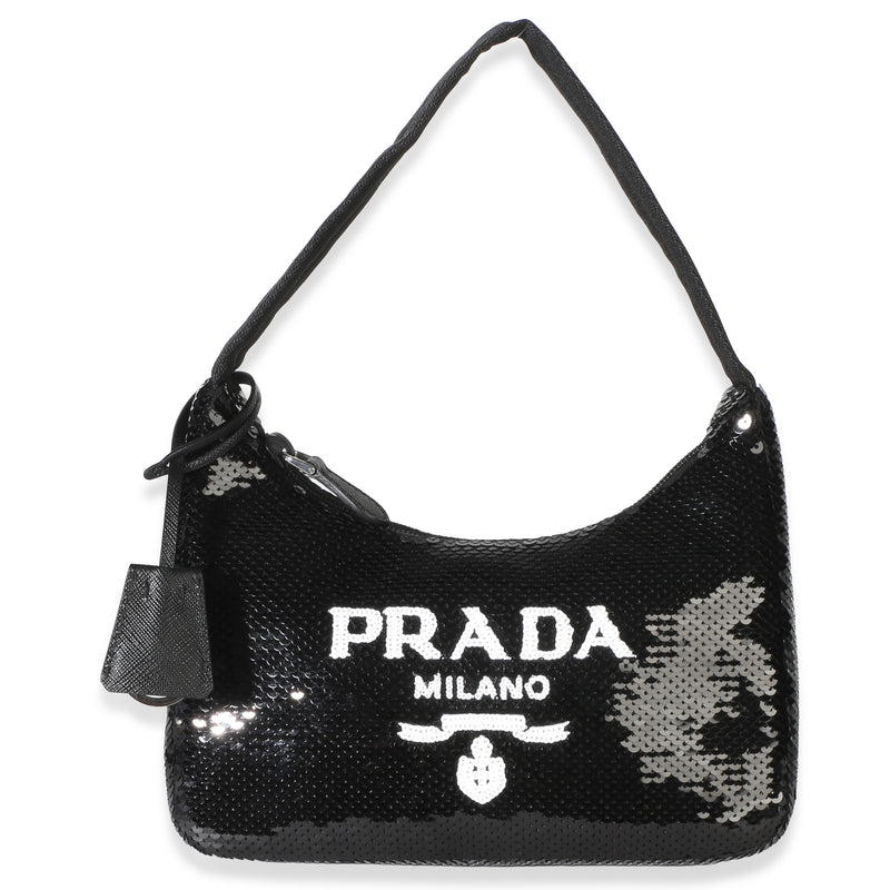 Prada Black White Paillettes Sequin Mini Re Edition 2000 Bag Handbag id