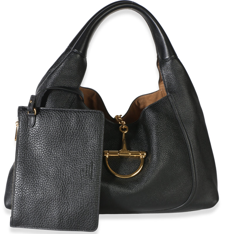 Gucci Black Grained Calfskin Softbit Maxi Shoulder Bag Handbag id