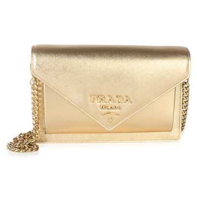 Prada Gold Saffiano Mini Envelope Logo Chain Bag Handbag id