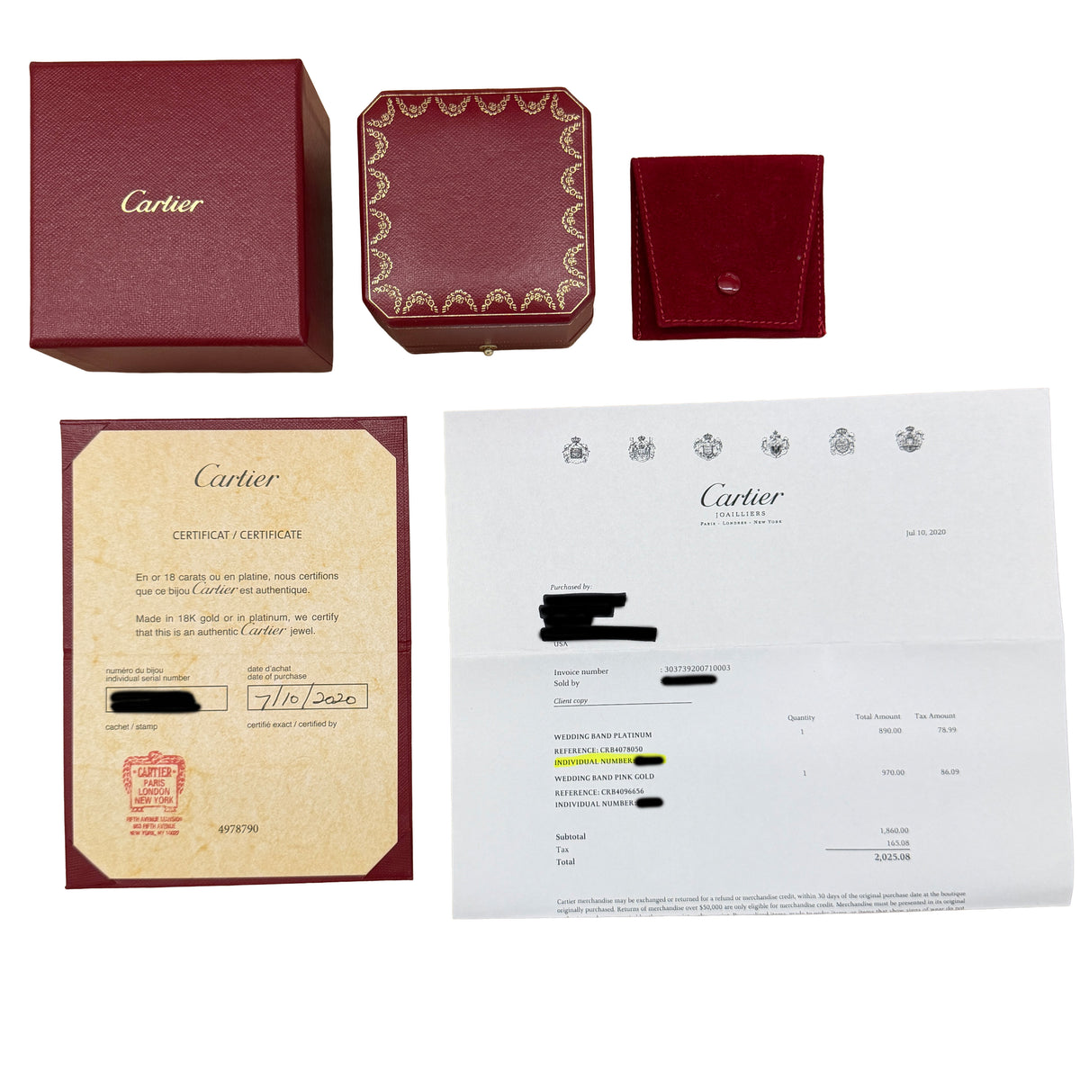 Cartier Platinum 1895 2mm Band box