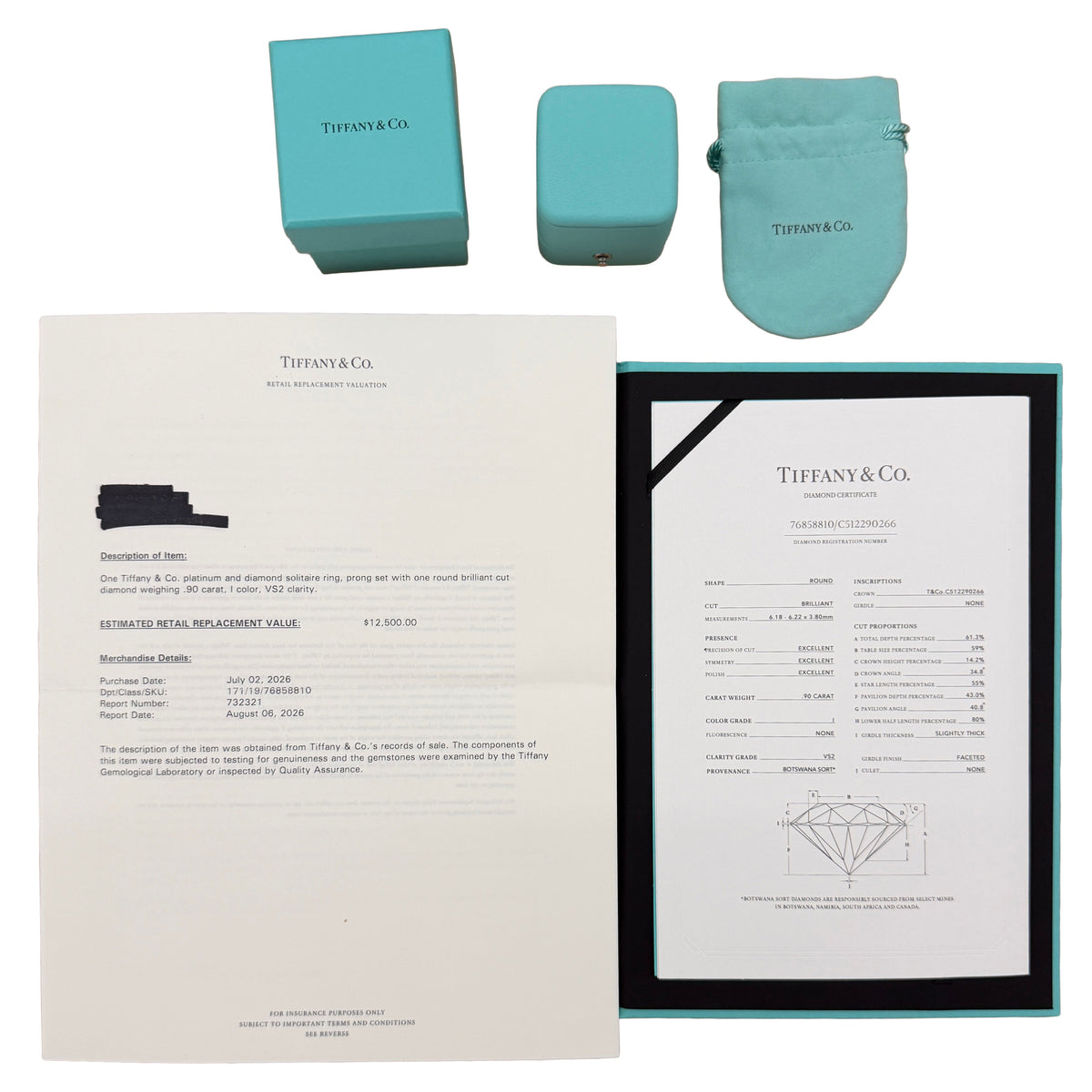 Tiffany & Co. 0.9 ct Round Brilliant Diamond Engagement Ring box