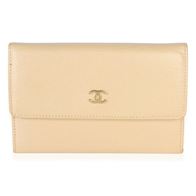 Chanel Vintage Beige Goatskin CC Flap Wallet Wallet id