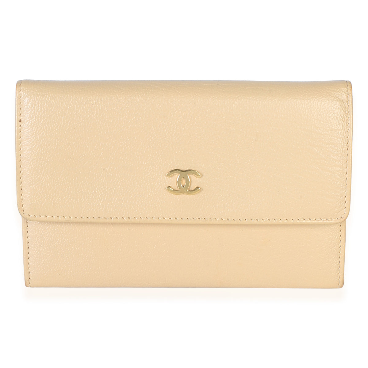 Chanel Vintage Beige Goatskin CC Flap Wallet Wallet id