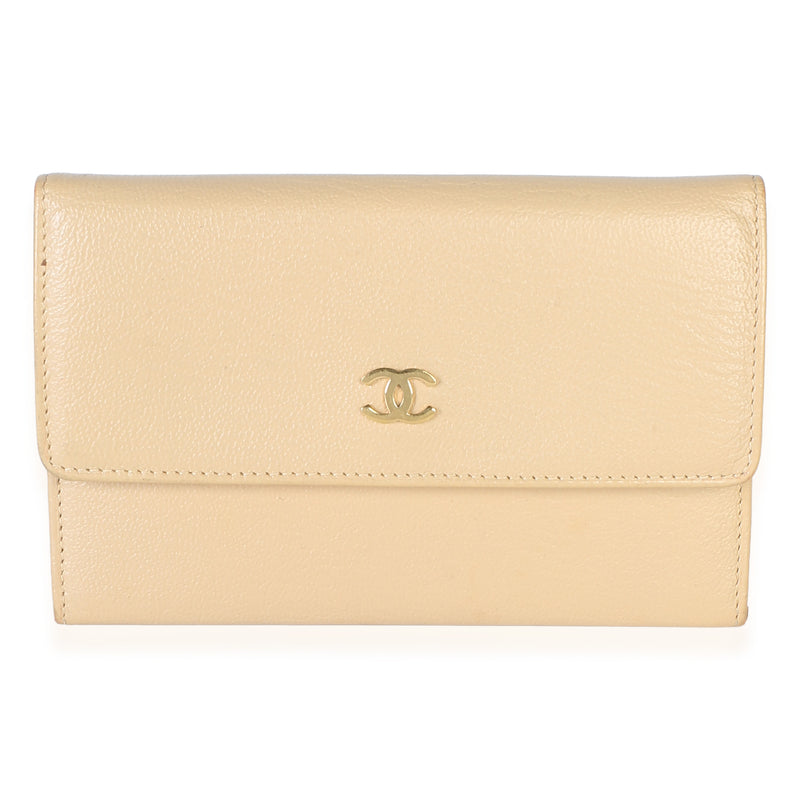 Chanel Vintage Beige Goatskin CC Flap Wallet Wallet id