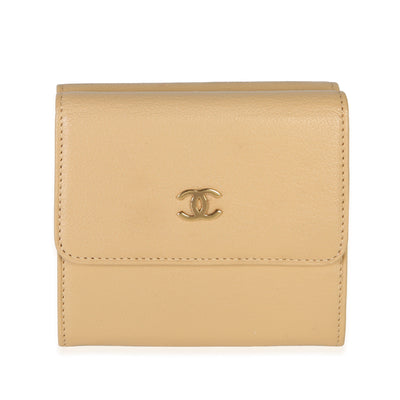 Chanel Vintage Beige Goatskin CC Compact Wallet Wallet id