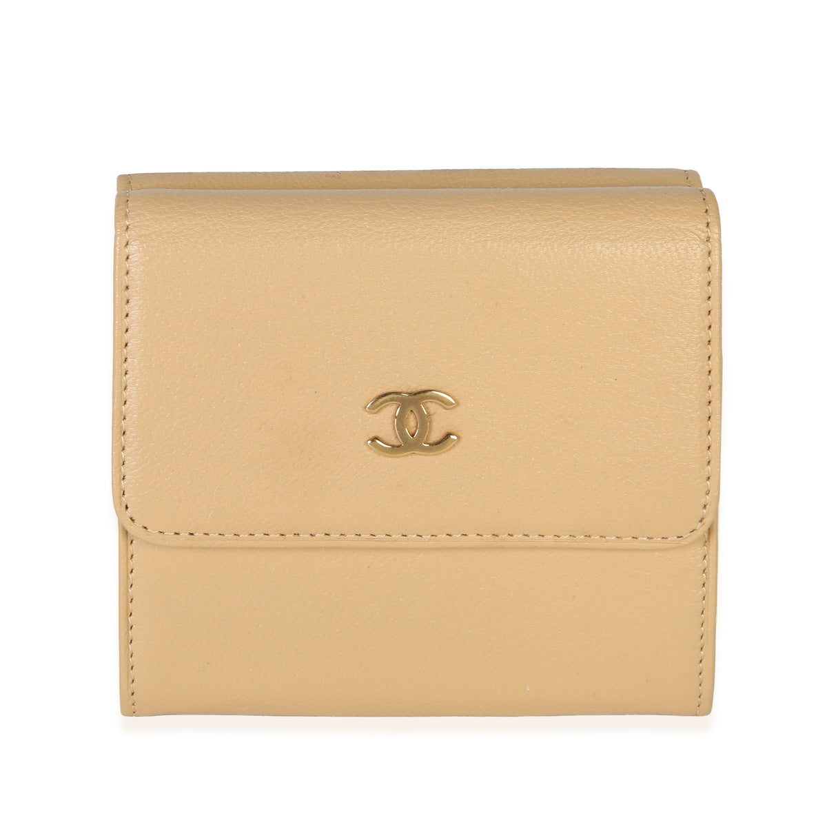 Chanel Vintage Beige Goatskin CC Compact Wallet Wallet id