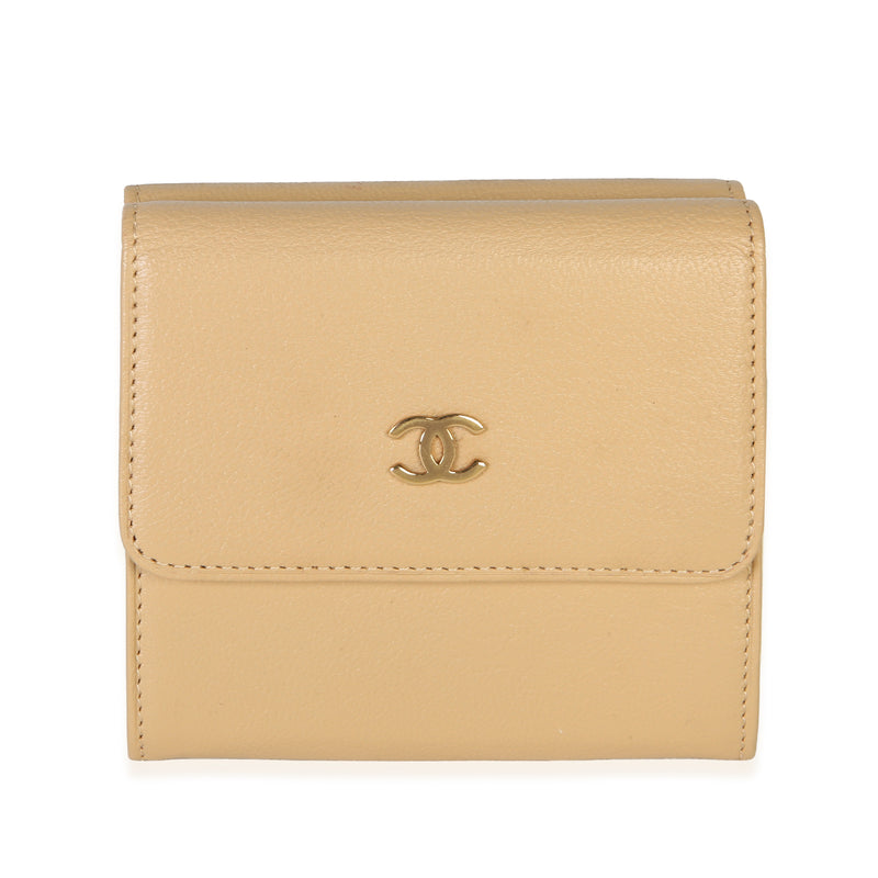 Chanel Vintage Beige Goatskin CC Compact Wallet Wallet id