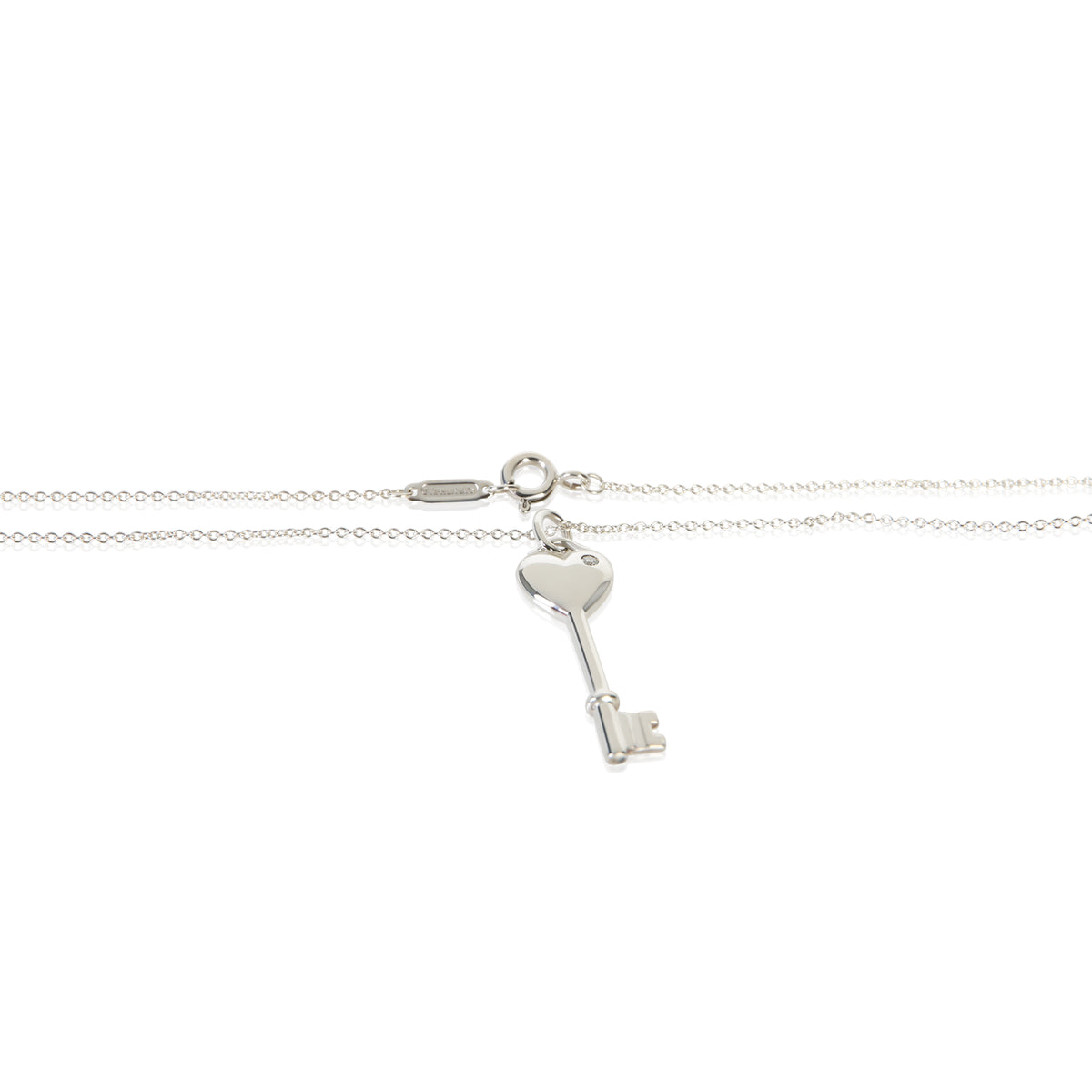 Tiffany & Co. Sterling Silver Diamond Heart Key Pendant 2