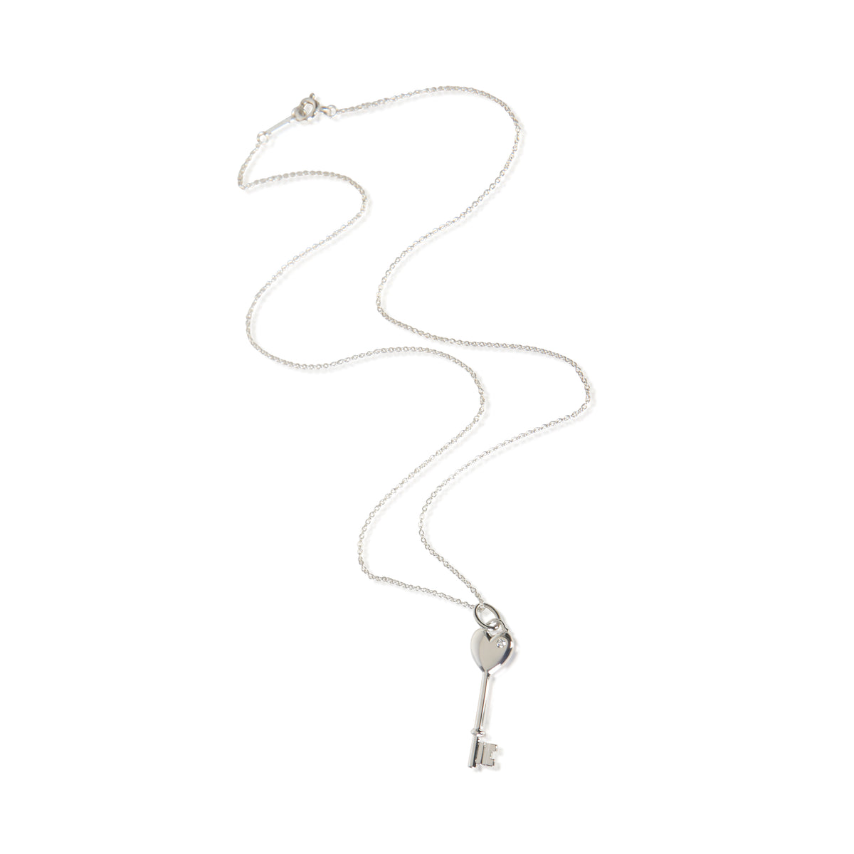 Tiffany & Co. Sterling Silver Diamond Heart Key Pendant 3