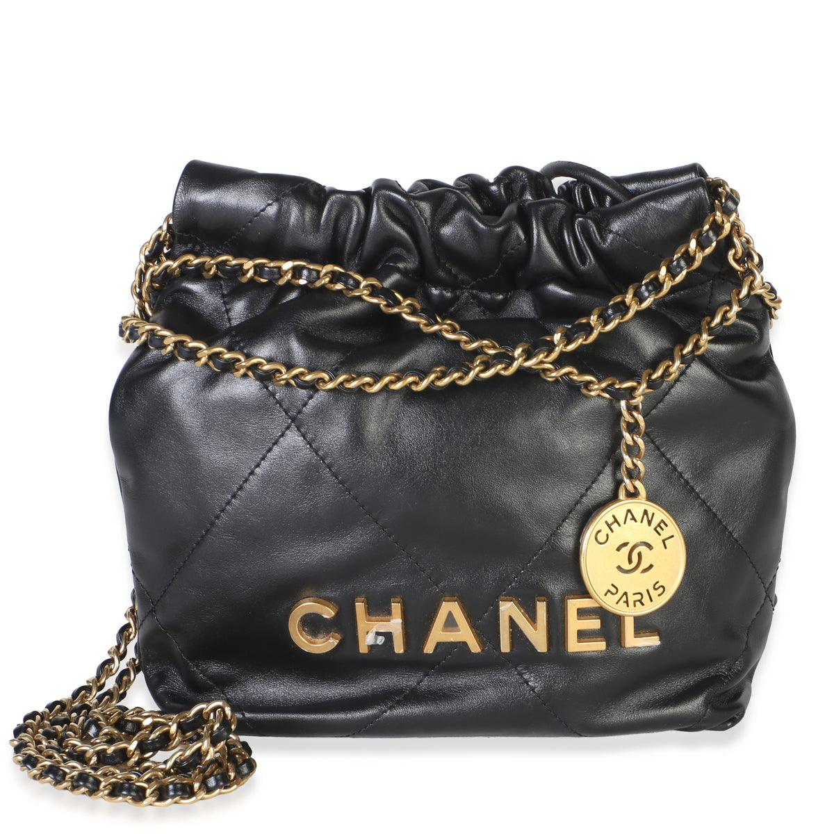 Chanel Black Quilted Calfskin  22 Mini Hobo Handbag id