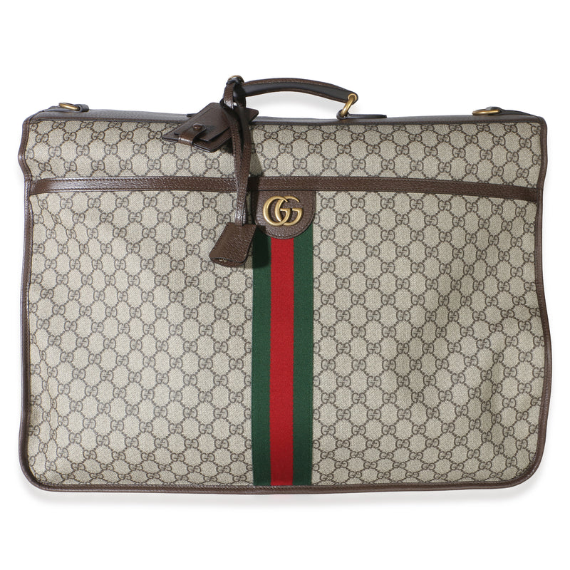Gucci Beige GG Supreme Canvas Textured Dollar Calfskin Web Ophidia Savoy Garment Handbag id