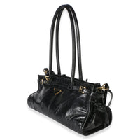Prada Black Glossy Calfskin Triangle Medium Bonnie Shoulder Bag Handbag 2