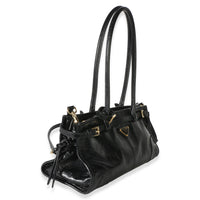 Prada Black Glossy Calfskin Triangle Medium Bonnie Shoulder Bag Handbag 3