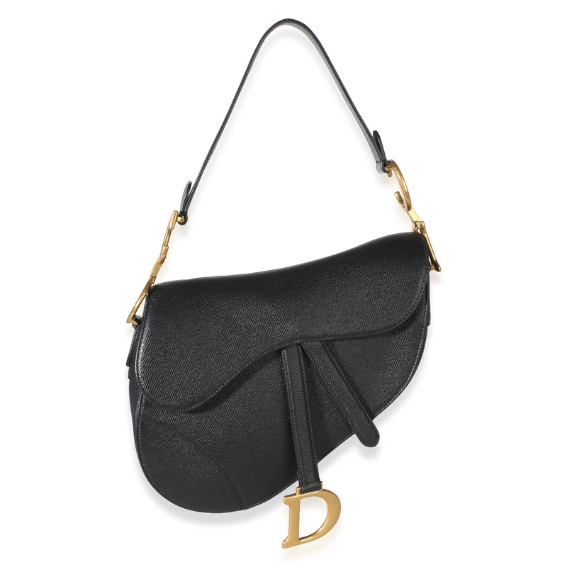 Christian Dior Black Grained Calfskin Medium Saddle Bag Handbag id