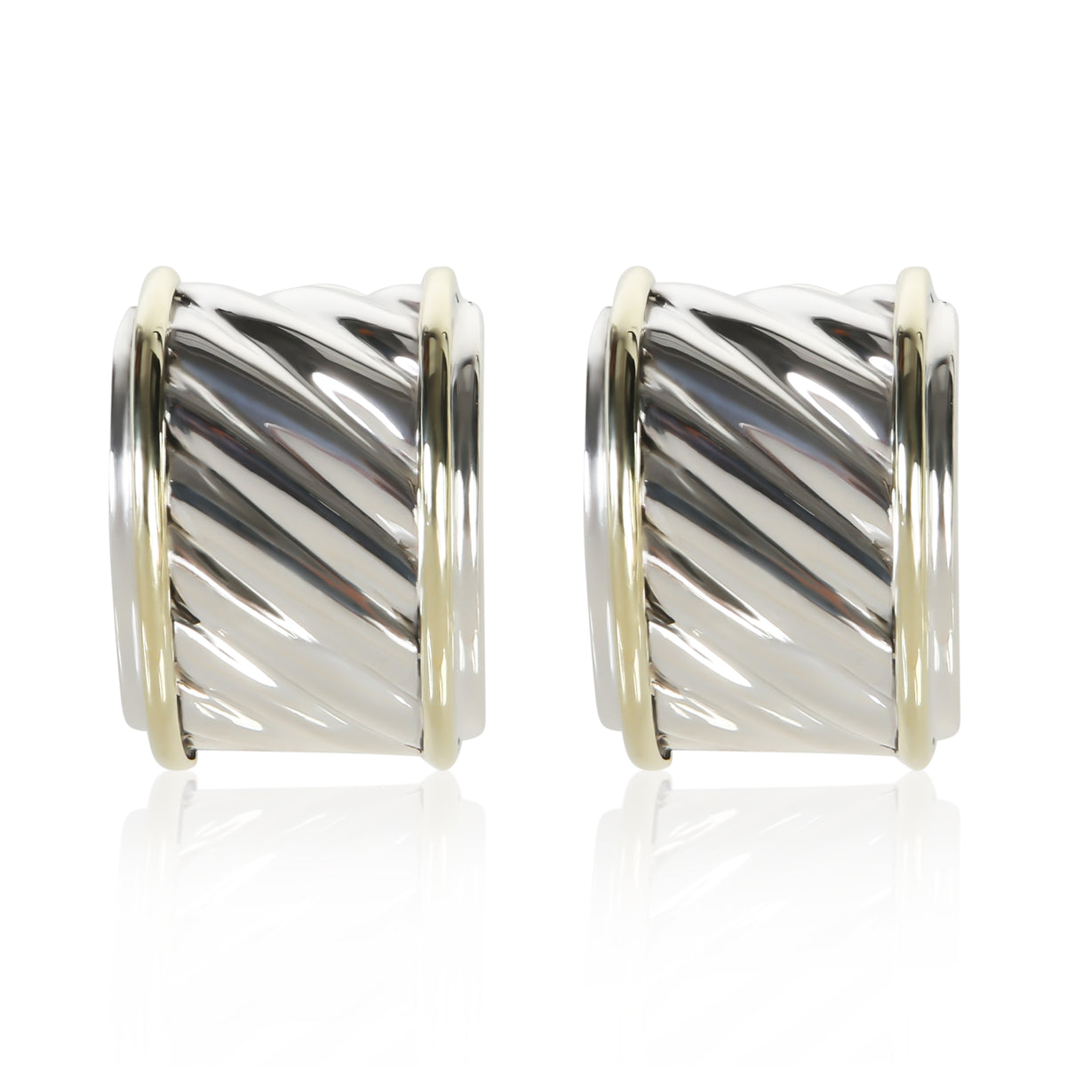David Yurman Yellow Gold & Sterling Silver Cable Earrings fv