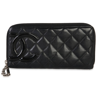 Chanel Black Quilted Lambskin Cambon Zip Around Wallet Wallet id