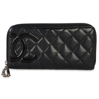 Chanel Black Quilted Lambskin Cambon Zip Around Wallet Wallet id
