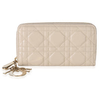 Christian Dior Powder Beige Lambskin Cannage Medium Lady Dior Zipped Wallet Wallet id