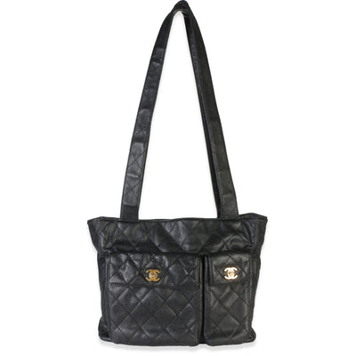 Chanel Vintage Black Quilted Caviar Double Pocket Tote Handbag id
