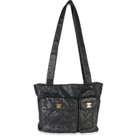 Chanel Vintage Black Quilted Caviar Double Pocket Tote Handbag id