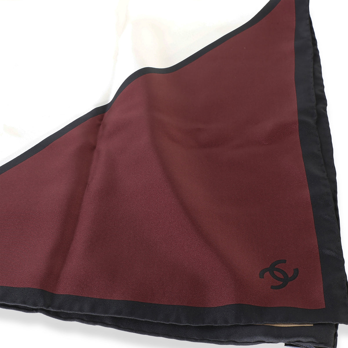 Chanel Ecru Beige Burgundy Black Silk Square Scarf 3
