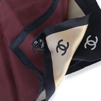 Chanel Ecru Beige Burgundy Black Silk Square Scarf 4