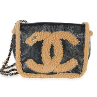 Chanel Black Shiny Crumpled Sheepskin Shearling CC Mania Flap Bag Handbag id