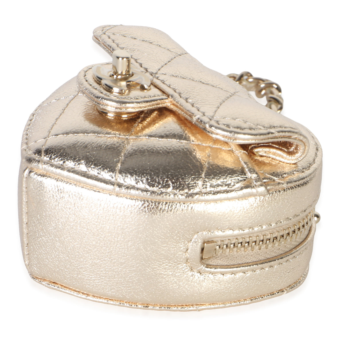 Chanel Gold Metallic Quilted Lambskin CC Mini In Love Heart Bag Charm 7