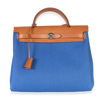 Hermès Bleu France Fauve Military Toile Vache Hunter Herbag Zip Retourne 31 PM Handbag id